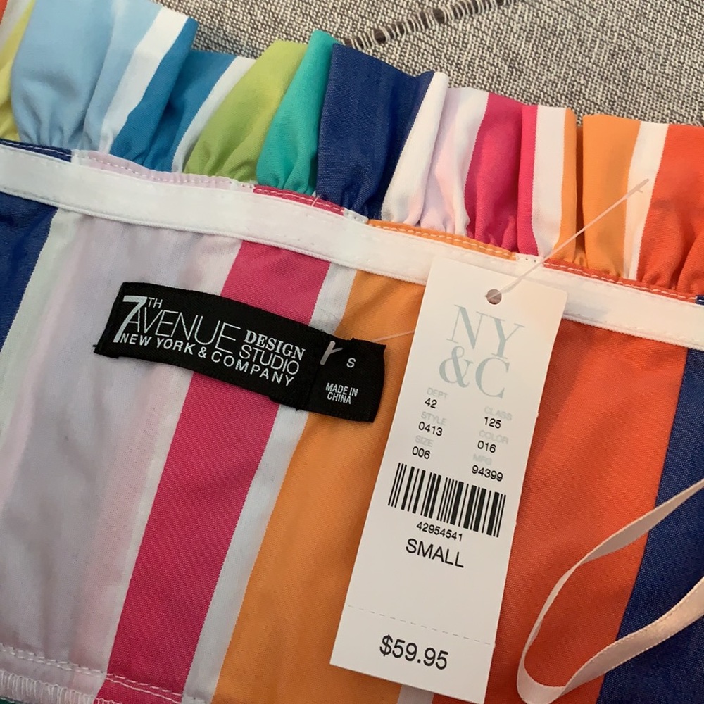 Rainbow Striped Strapless Top Peplum S NEW Bustier Bow Ribbon Picnic Cupcake - Picture 8 of 8